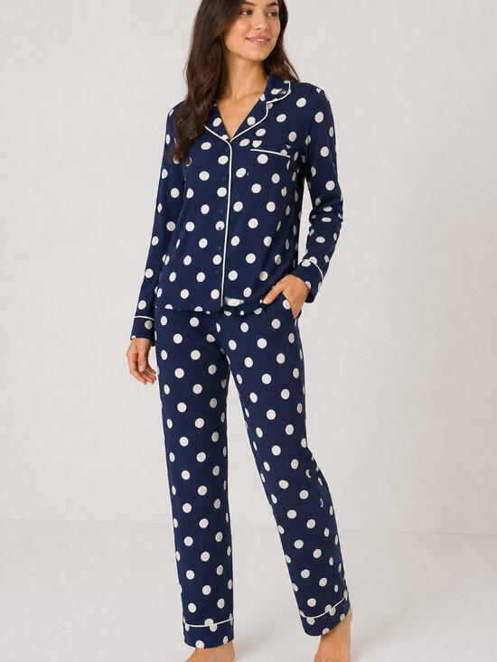 kate spade Other - Kate Spade Pajama Set Small | Navy Polka Dot Button Down Sleepwear Lounge Set
